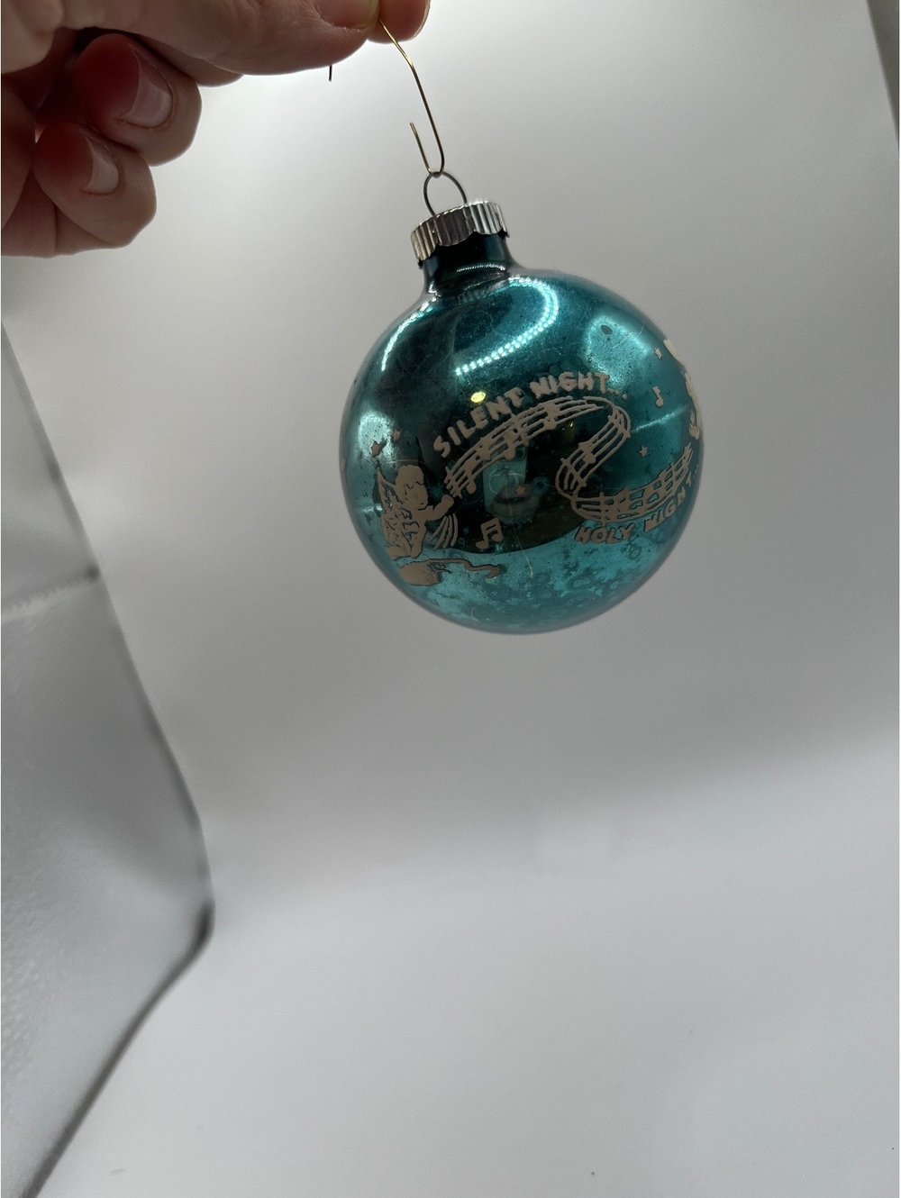 Vintage Shiny Brite Silent Night Blue Glass Christmas Ornament 1940s-50s